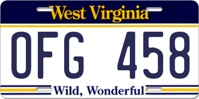 WV license plate OFG458