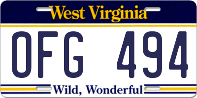 WV license plate OFG494