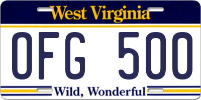 WV license plate OFG500