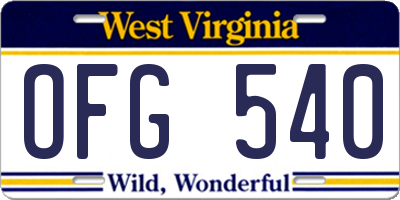 WV license plate OFG540