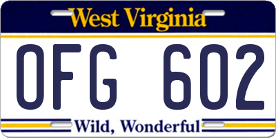 WV license plate OFG602