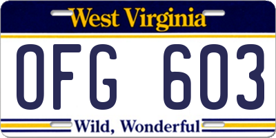 WV license plate OFG603