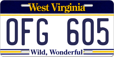 WV license plate OFG605