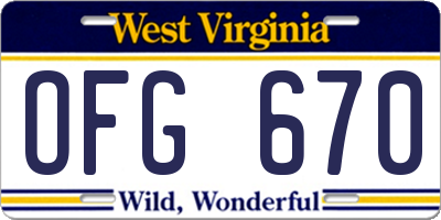 WV license plate OFG670