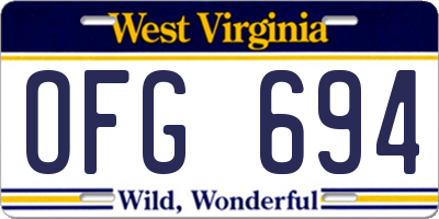 WV license plate OFG694