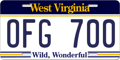 WV license plate OFG700