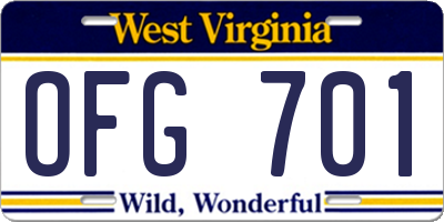 WV license plate OFG701