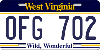 WV license plate OFG702