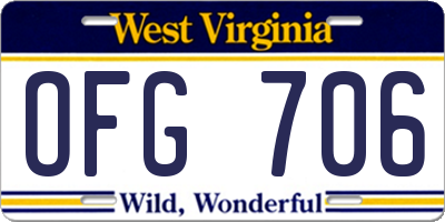 WV license plate OFG706