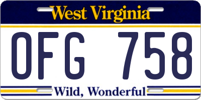 WV license plate OFG758
