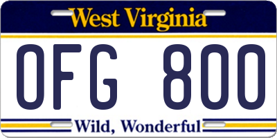 WV license plate OFG800