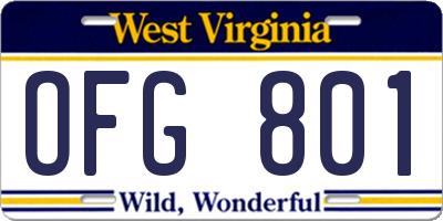 WV license plate OFG801