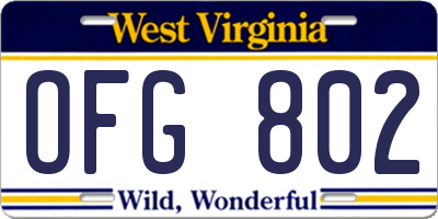 WV license plate OFG802