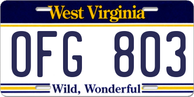 WV license plate OFG803