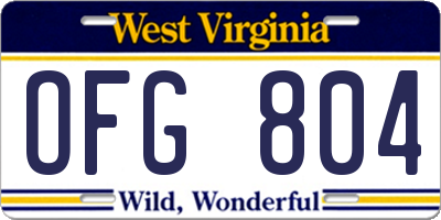 WV license plate OFG804