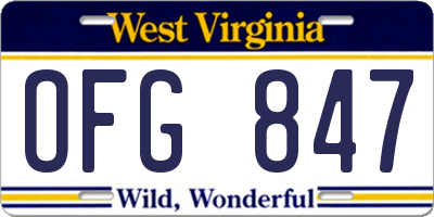 WV license plate OFG847