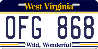 WV license plate OFG868