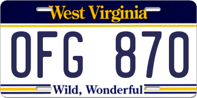 WV license plate OFG870