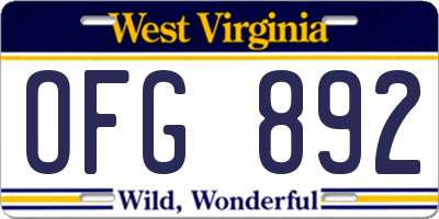WV license plate OFG892
