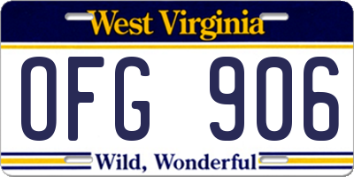 WV license plate OFG906