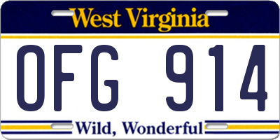 WV license plate OFG914