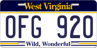 WV license plate OFG920