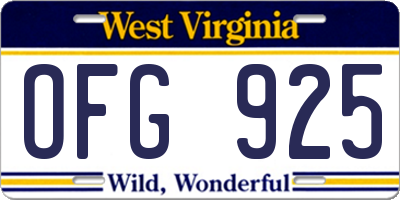WV license plate OFG925