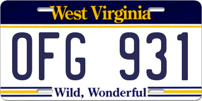 WV license plate OFG931