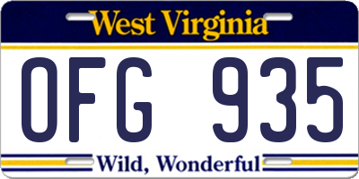 WV license plate OFG935