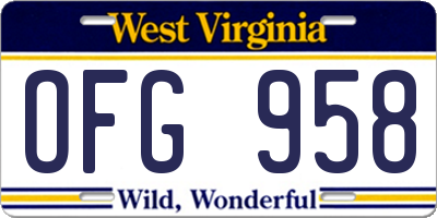 WV license plate OFG958