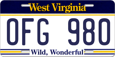 WV license plate OFG980