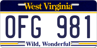 WV license plate OFG981