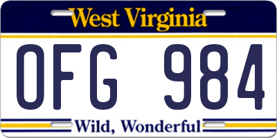 WV license plate OFG984