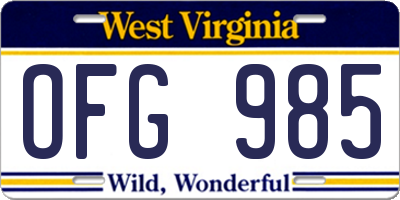 WV license plate OFG985