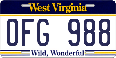 WV license plate OFG988