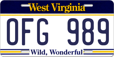 WV license plate OFG989