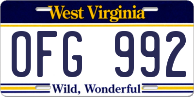 WV license plate OFG992