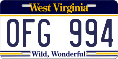 WV license plate OFG994