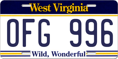 WV license plate OFG996
