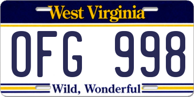 WV license plate OFG998