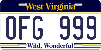 WV license plate OFG999