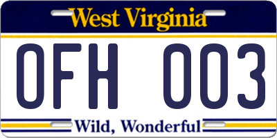 WV license plate OFH003