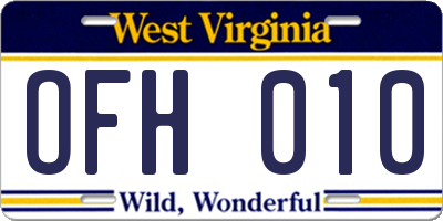 WV license plate OFH010