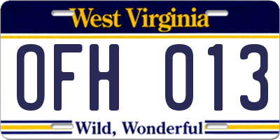 WV license plate OFH013
