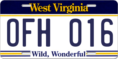 WV license plate OFH016