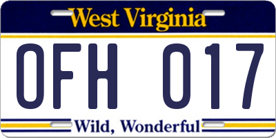 WV license plate OFH017