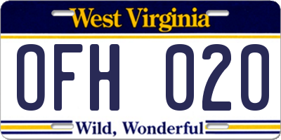 WV license plate OFH020