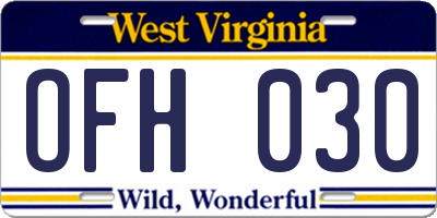 WV license plate OFH030