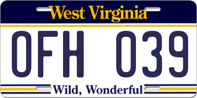 WV license plate OFH039