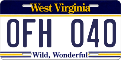 WV license plate OFH040